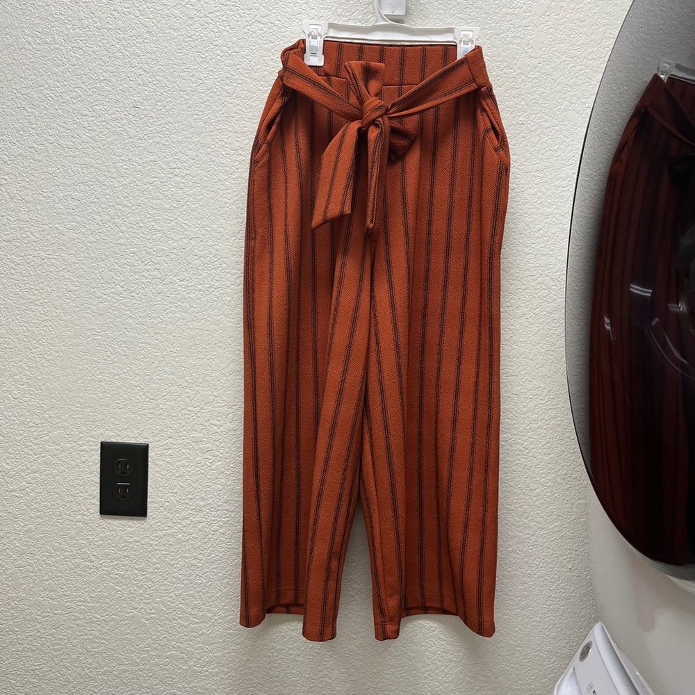 Orange Stripped Shortened Pants